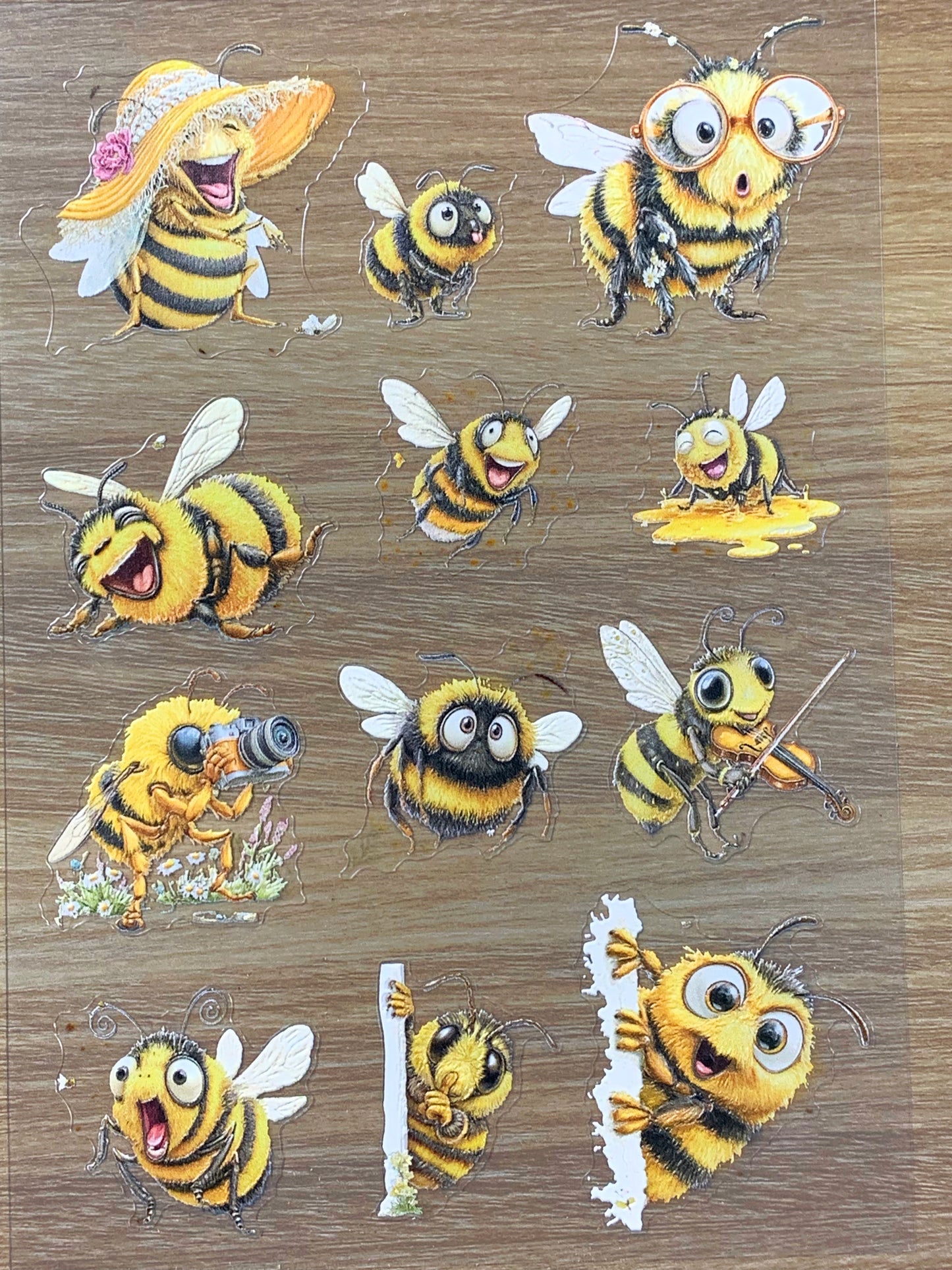 E-101 Straw Hat Bee Farmer 3D Embossed sticker 1 piece