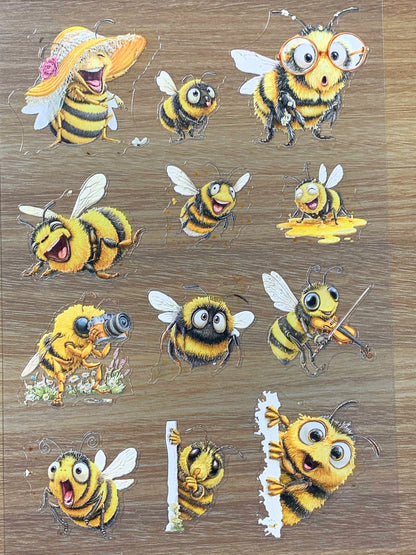 E-101 Straw Hat Bee Farmer 3D Embossed sticker 1 piece