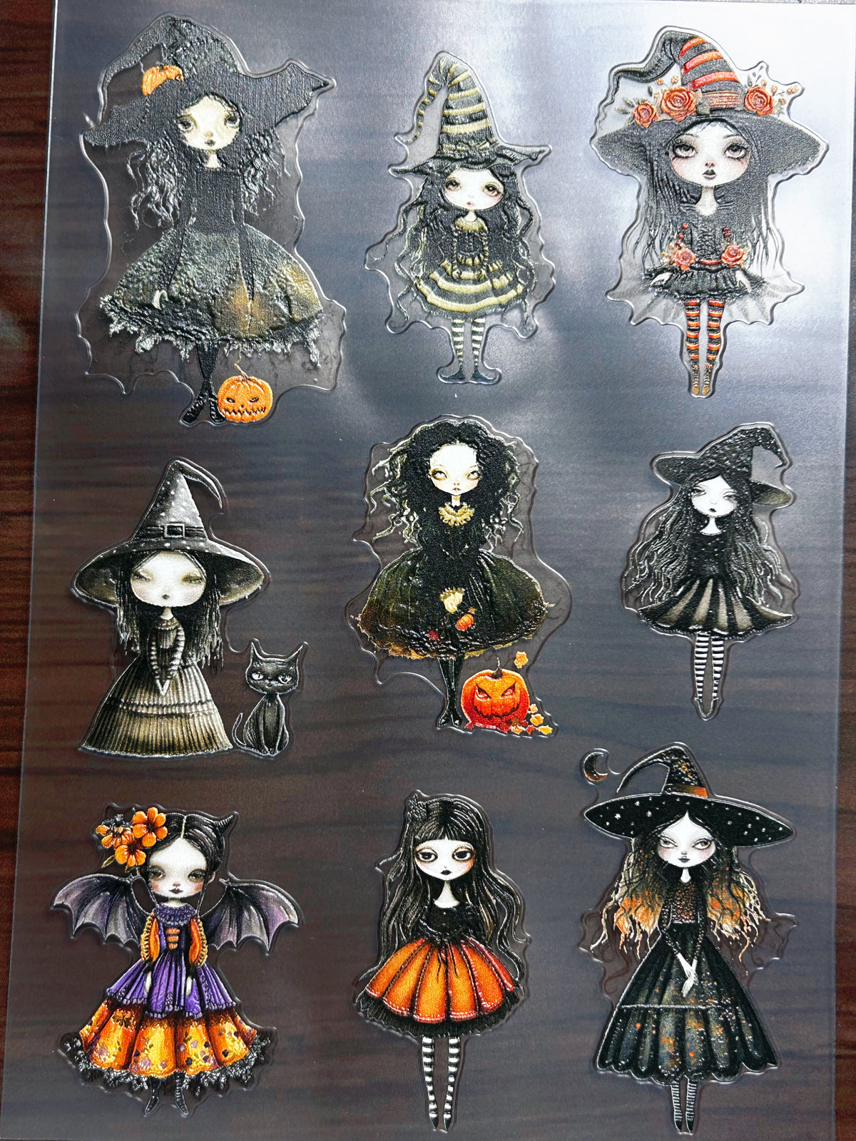E-8 Dark Halloween Sorceresses 3D Embossed sticker 1 piece