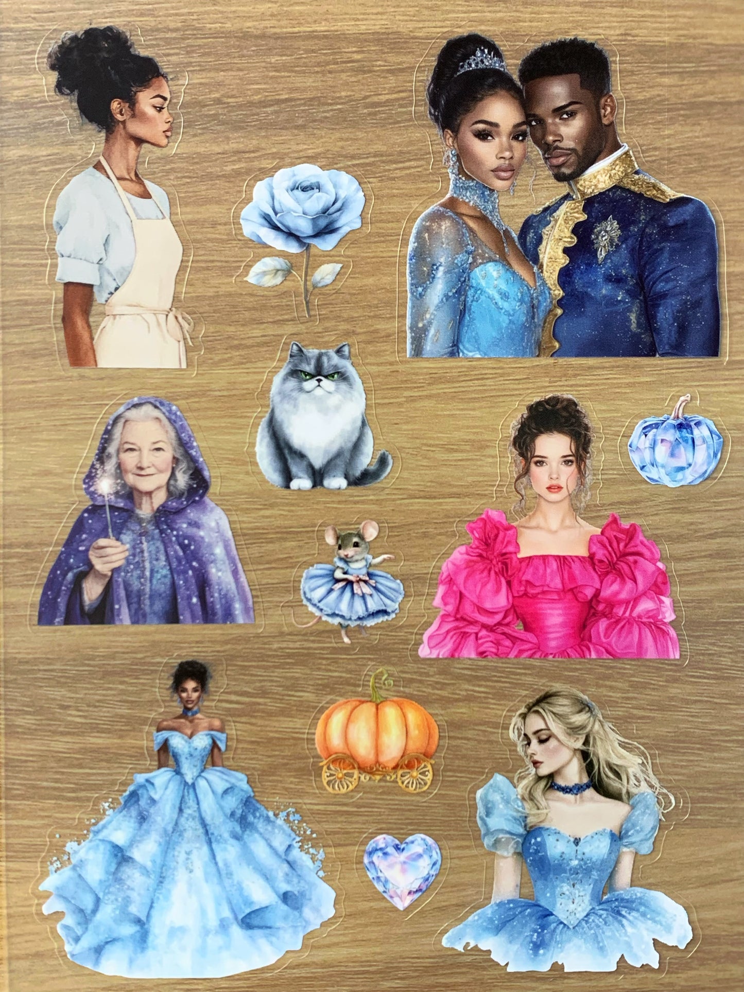 S45  Cinderella  sticker pet precut A5 size 7 pieces
