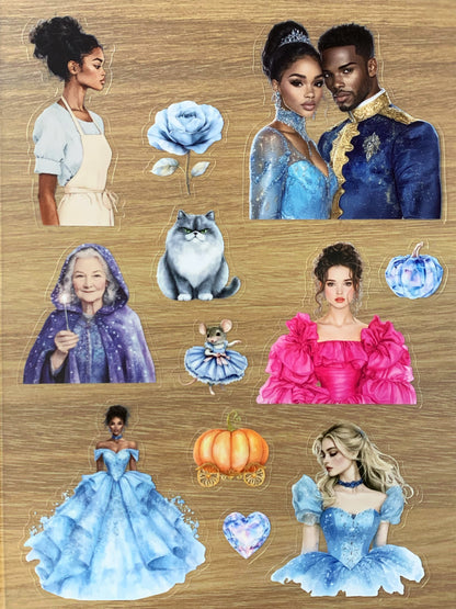 S45  Cinderella  sticker pet precut A5 size 7 pieces