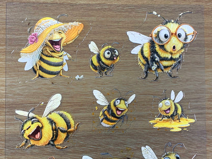 E-101 Straw Hat Bee Farmer 3D Embossed sticker 1 piece