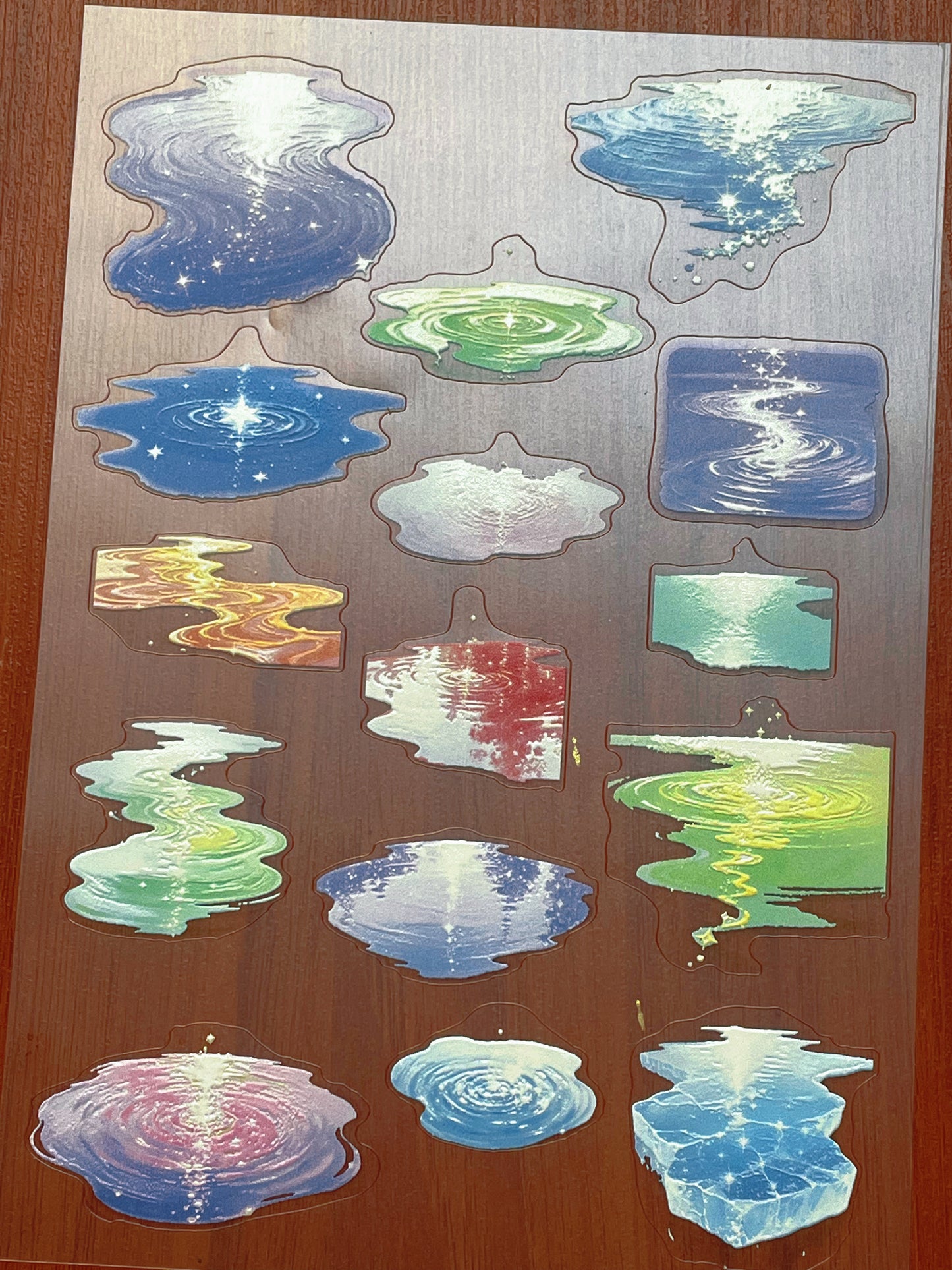 E-136 Iridescent-Wave Reflections 3D Embossed sticker 1 piece