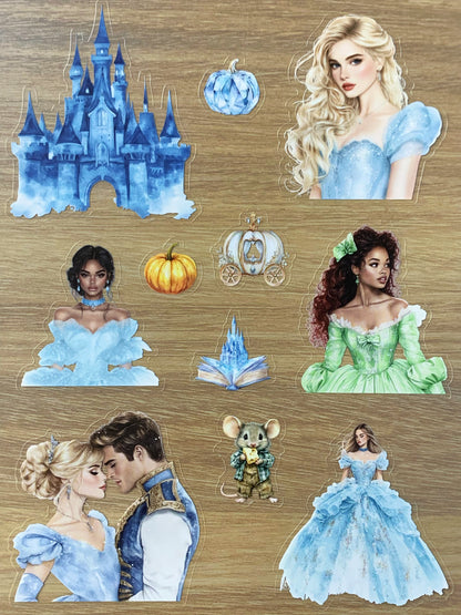 S45  Cinderella  sticker pet precut A5 size 7 pieces
