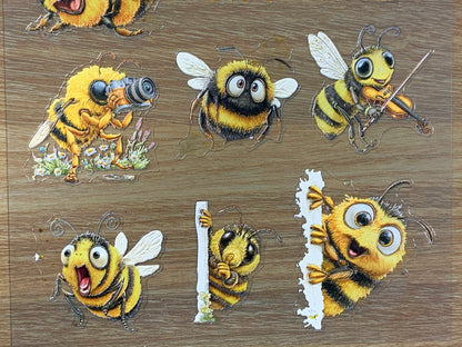 E-101 Straw Hat Bee Farmer 3D Embossed sticker 1 piece