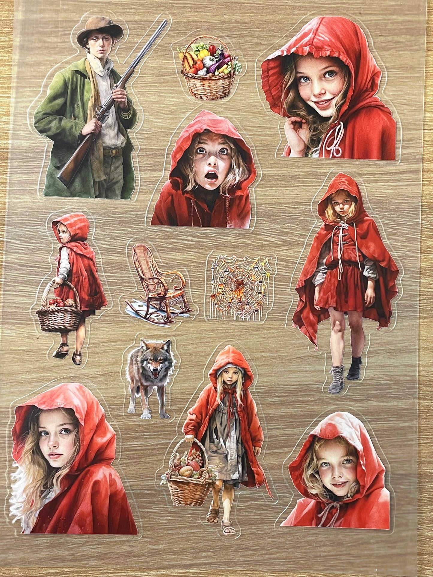 S35 Little Red Riding Hood  sticker pet precut A5 size 3 pieces