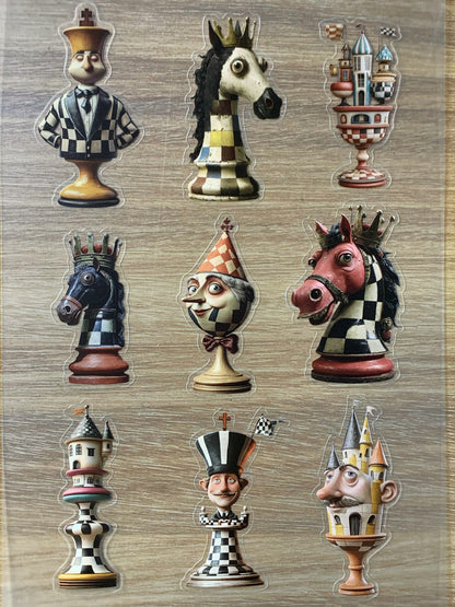 S46 Whimsical Chess  sticker pet precut A5 size 6 pieces