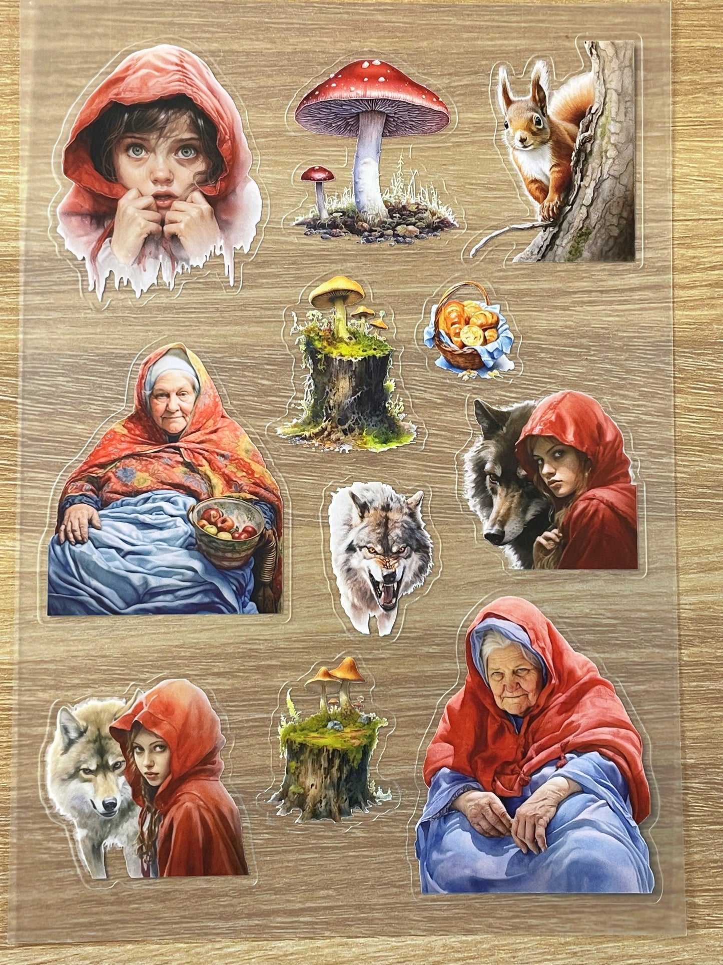 S35 Little Red Riding Hood  sticker pet precut A5 size 3 pieces