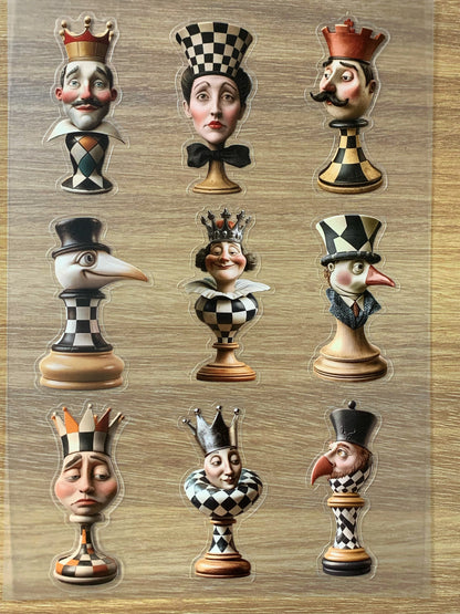 S46 Whimsical Chess  sticker pet precut A5 size 6 pieces