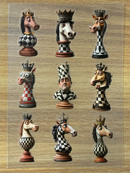 S46 Whimsical Chess  sticker pet precut A5 size 6 pieces