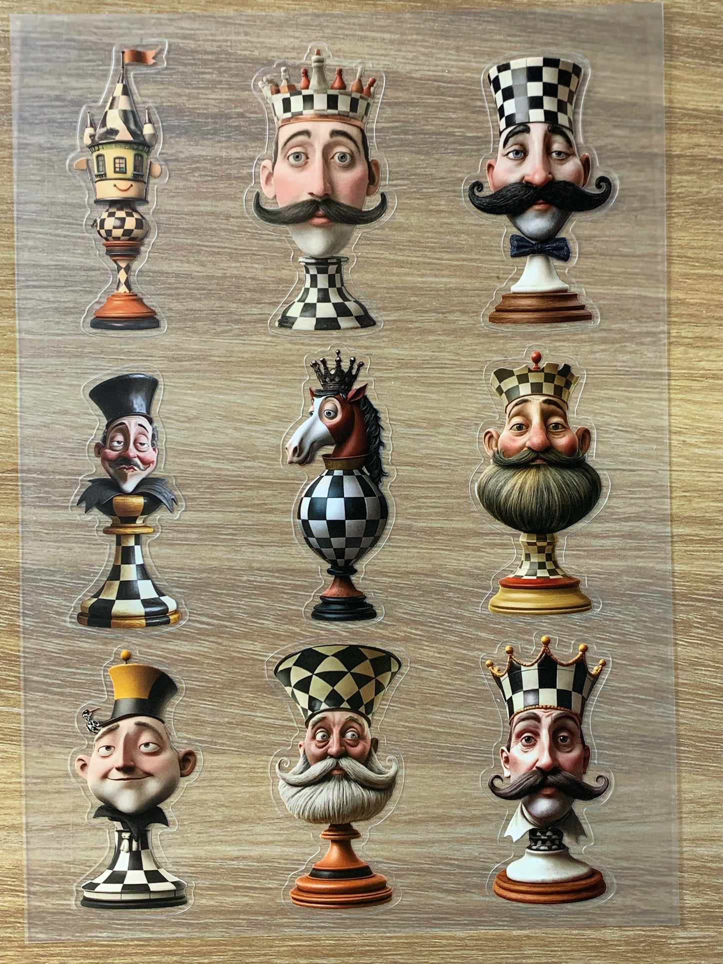 S46 Whimsical Chess  sticker pet precut A5 size 6 pieces