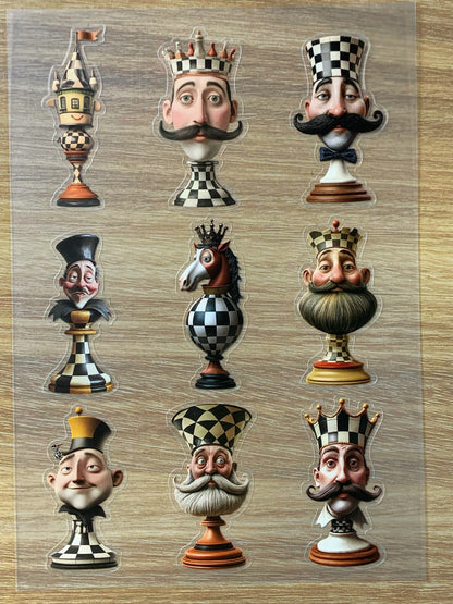 S46 Whimsical Chess  sticker pet precut A5 size 6 pieces