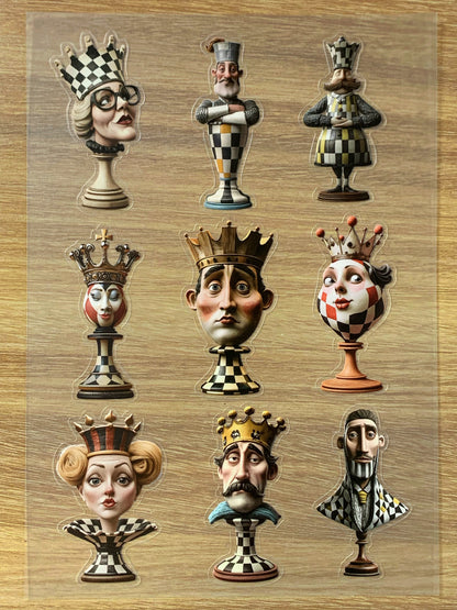 S46 Whimsical Chess  sticker pet precut A5 size 6 pieces
