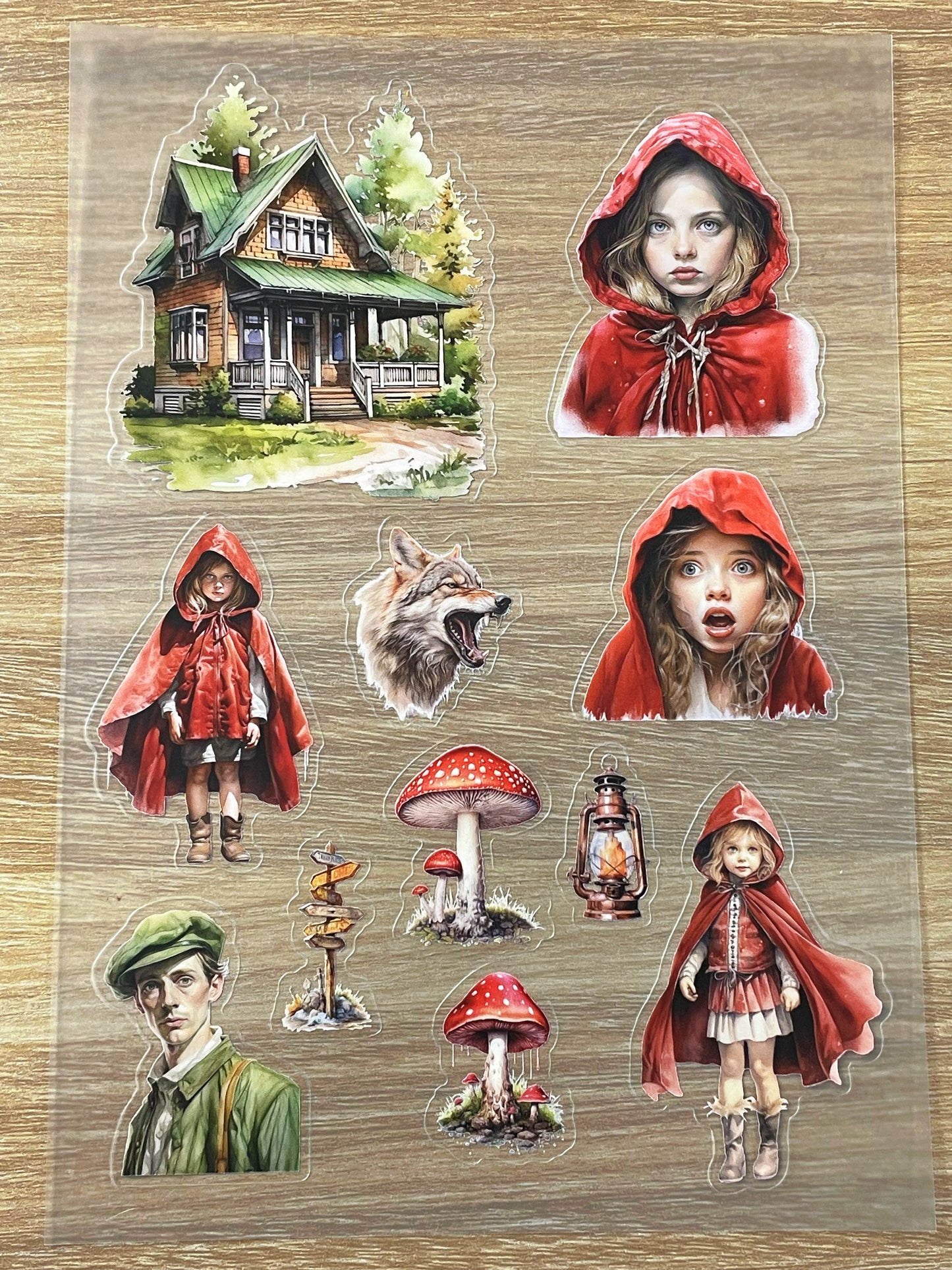 S35 Little Red Riding Hood  sticker pet precut A5 size 3 pieces