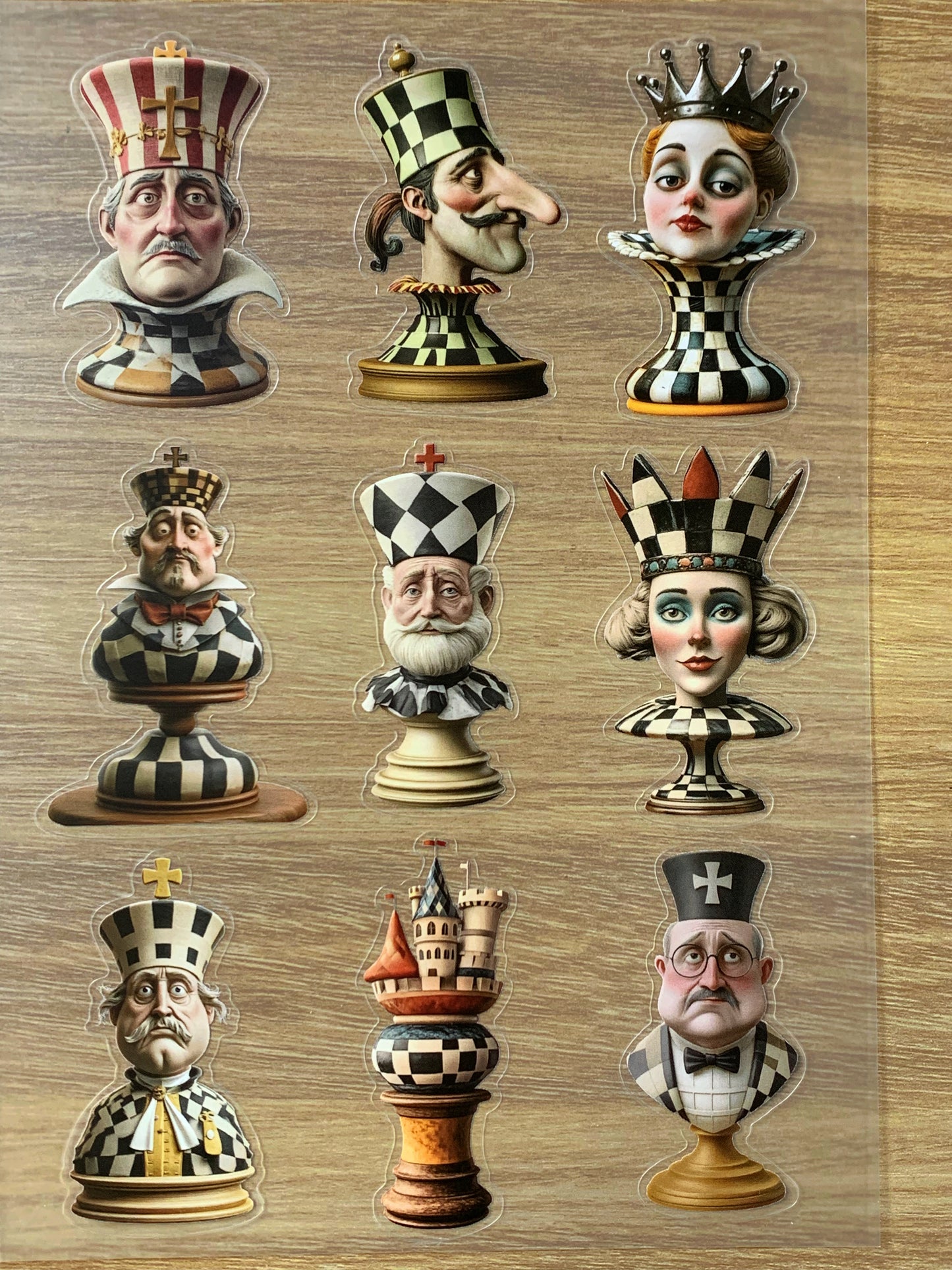 S46 Whimsical Chess  sticker pet precut A5 size 6 pieces