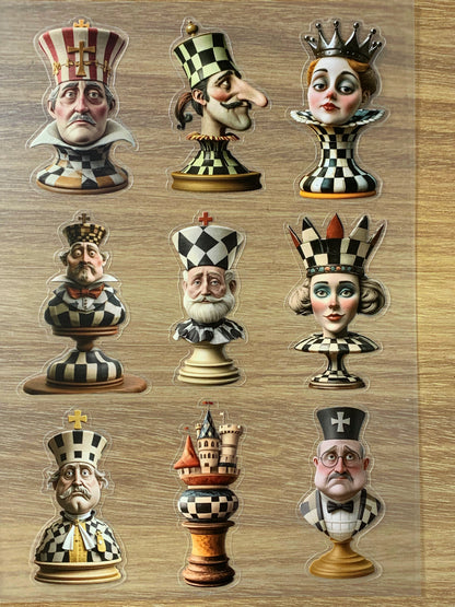 S46 Whimsical Chess  sticker pet precut A5 size 6 pieces