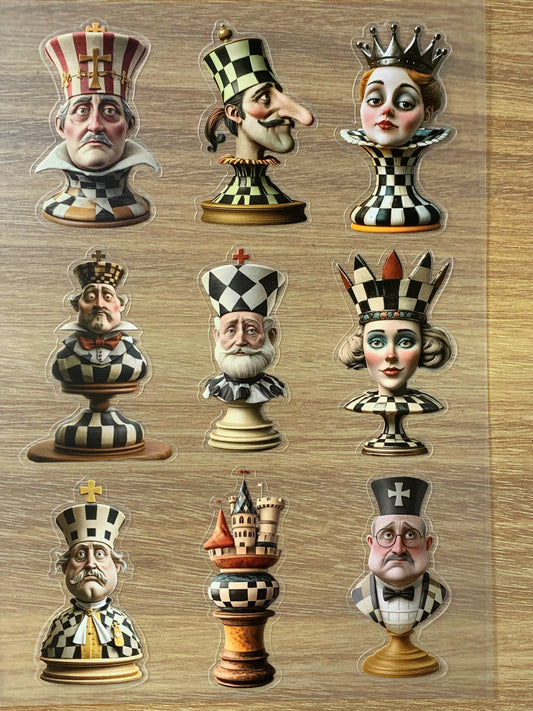 S46 Whimsical Chess  sticker pet precut A5 size 6 pieces