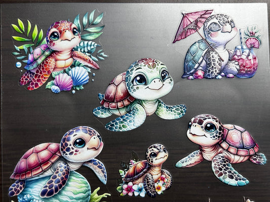 E-219 Cute  Sea Turtles 3D Embossed  sticker A5 size  1 piece