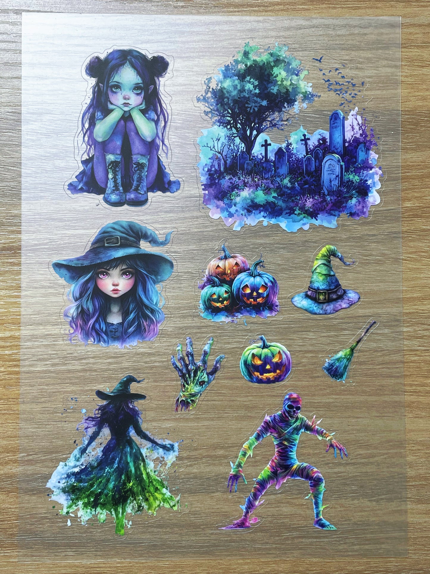 S65 Iridescent Evil Spirt Castle  sticker pet precut A5 size 3 pieces