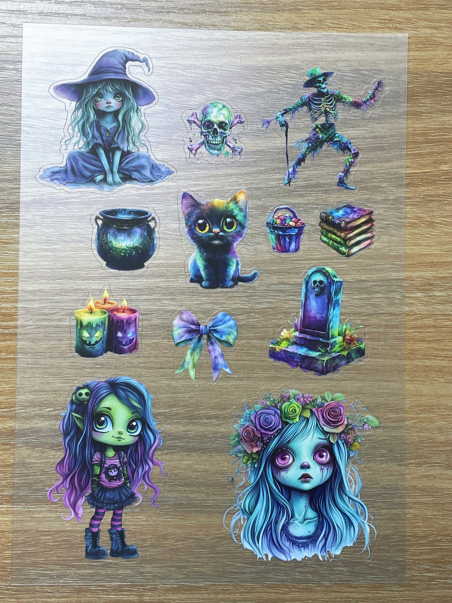 S65 Iridescent Evil Spirt Castle  sticker pet precut A5 size 3 pieces