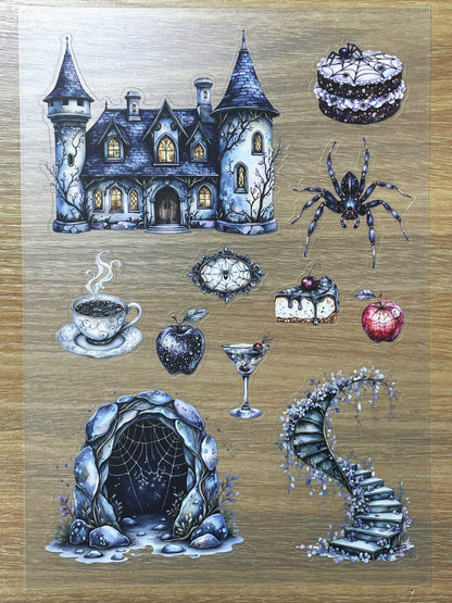 S80 Spider Night Secret Key sticker pet precut A5 size 7 pieces
