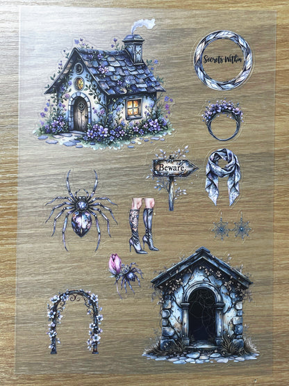 S80 Spider Night Secret Key sticker pet precut A5 size 7 pieces