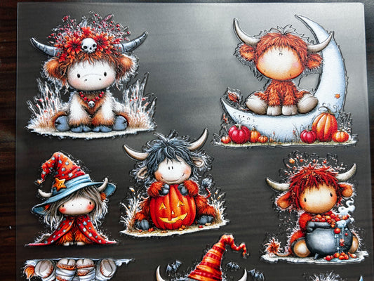 E-10 Halloween Highland Cows 3D Embossed sticker 1 piece