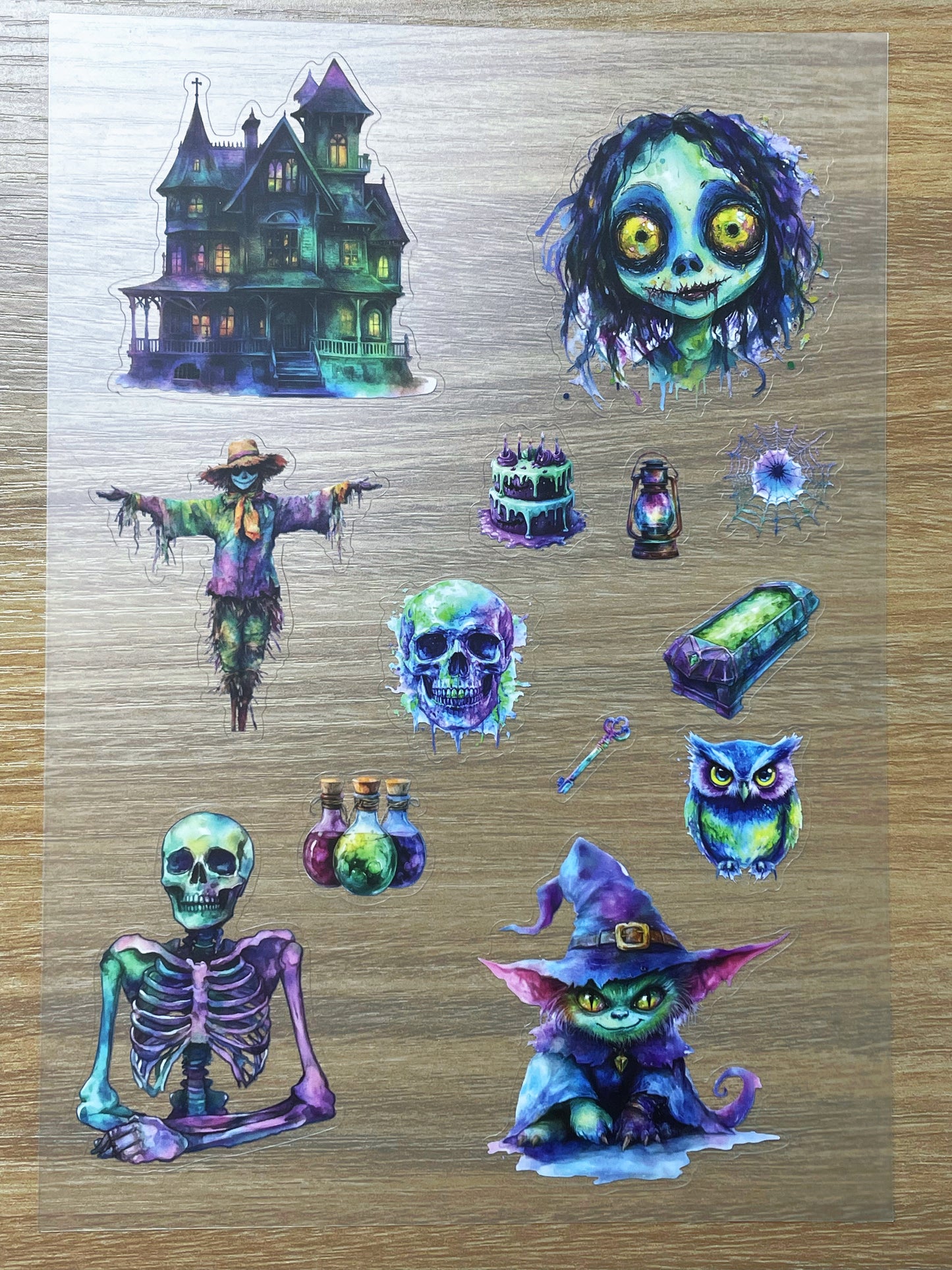 S65 Iridescent Evil Spirt Castle  sticker pet precut A5 size 3 pieces