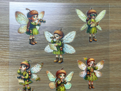 E-114 Acorn Ranger Fairies 3D Embossed sticker 1 piece