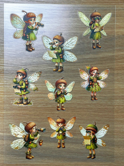 E-114 Acorn Ranger Fairies 3D Embossed sticker 1 piece