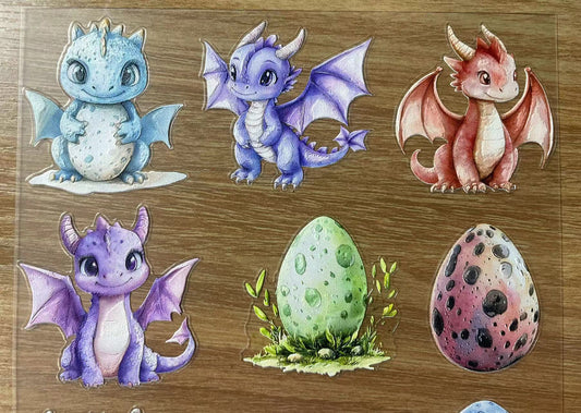 E-38 Cute baby dragon and eggs 3Dembossed sticker one piece