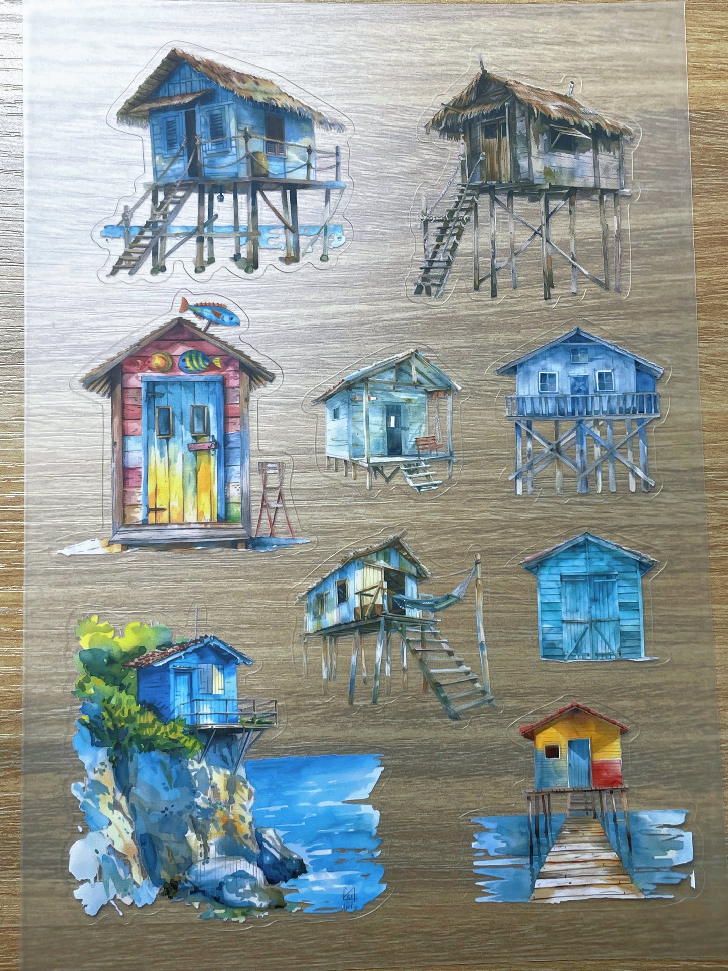 S109 Coastal Stilt House  sticker pet precut A5 size 5 pieces