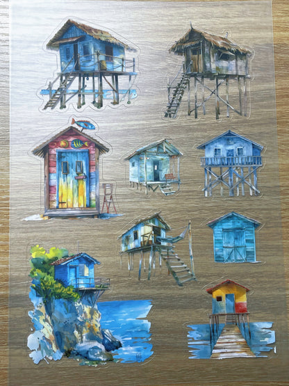 S109 Coastal Stilt House  sticker pet precut A5 size 5 pieces
