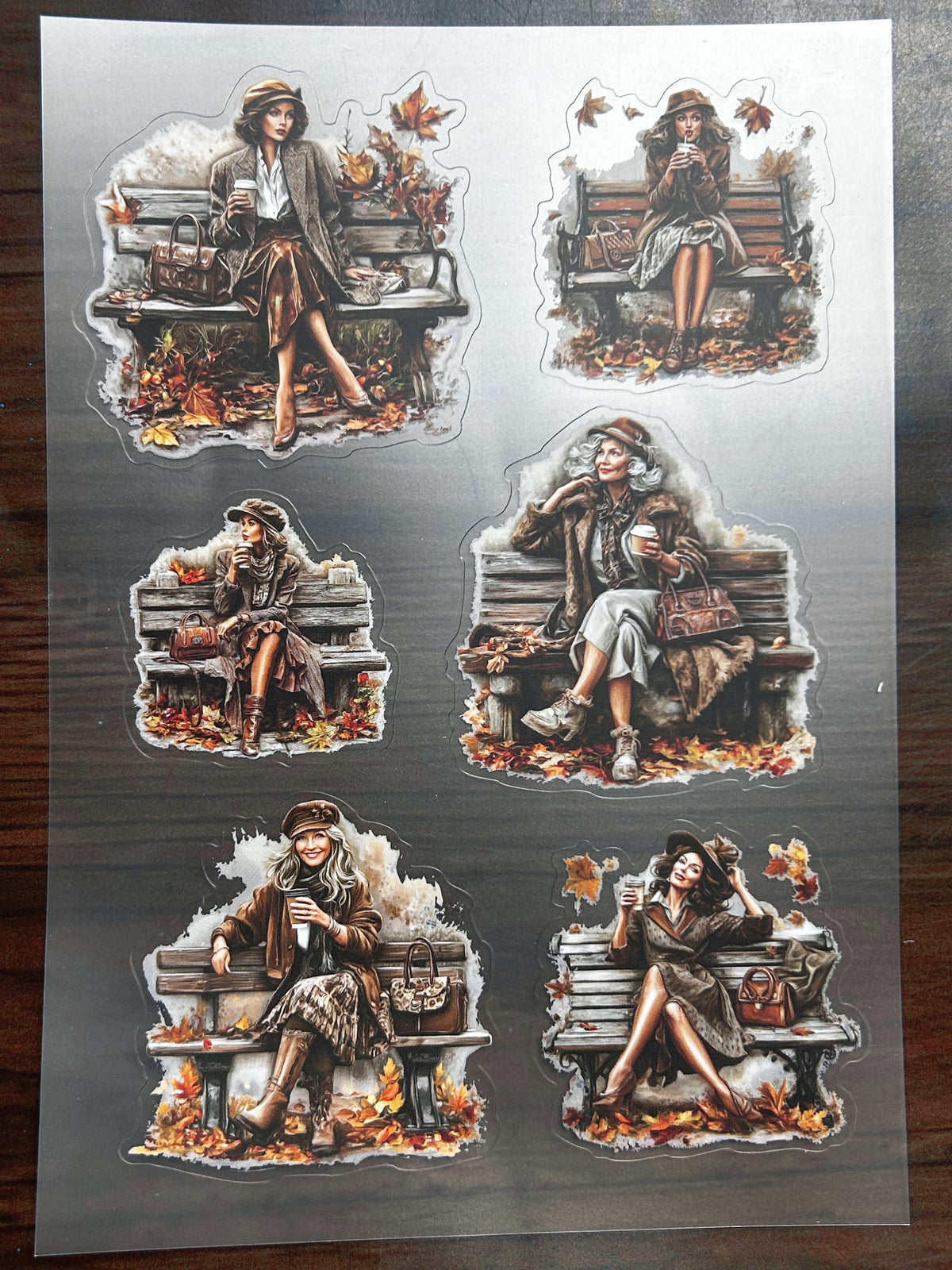 S-195 Elegant Autumn Lady sticker pet precut A5 size 2 pieces