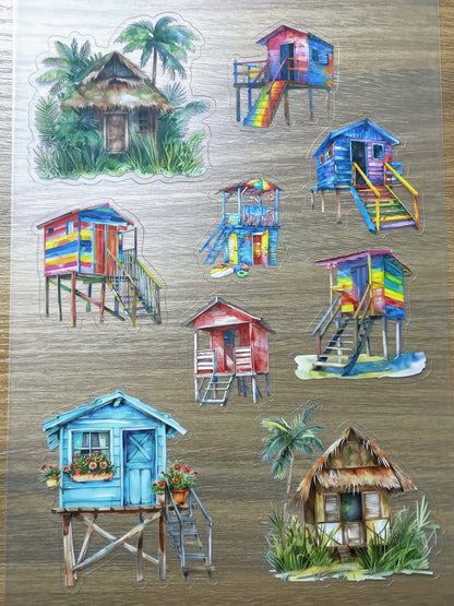 S109 Coastal Stilt House  sticker pet precut A5 size 5 pieces