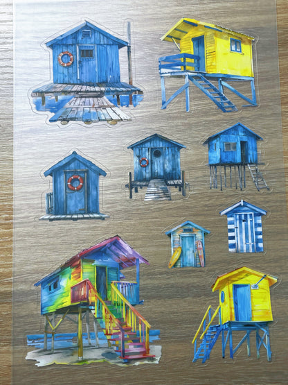 S109 Coastal Stilt House  sticker pet precut A5 size 5 pieces