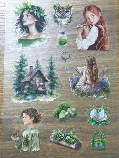 S108 Green Wood sticker pet precut A5 size 5 pieces