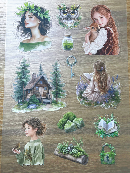 S108 Green Wood sticker pet precut A5 size 5 pieces