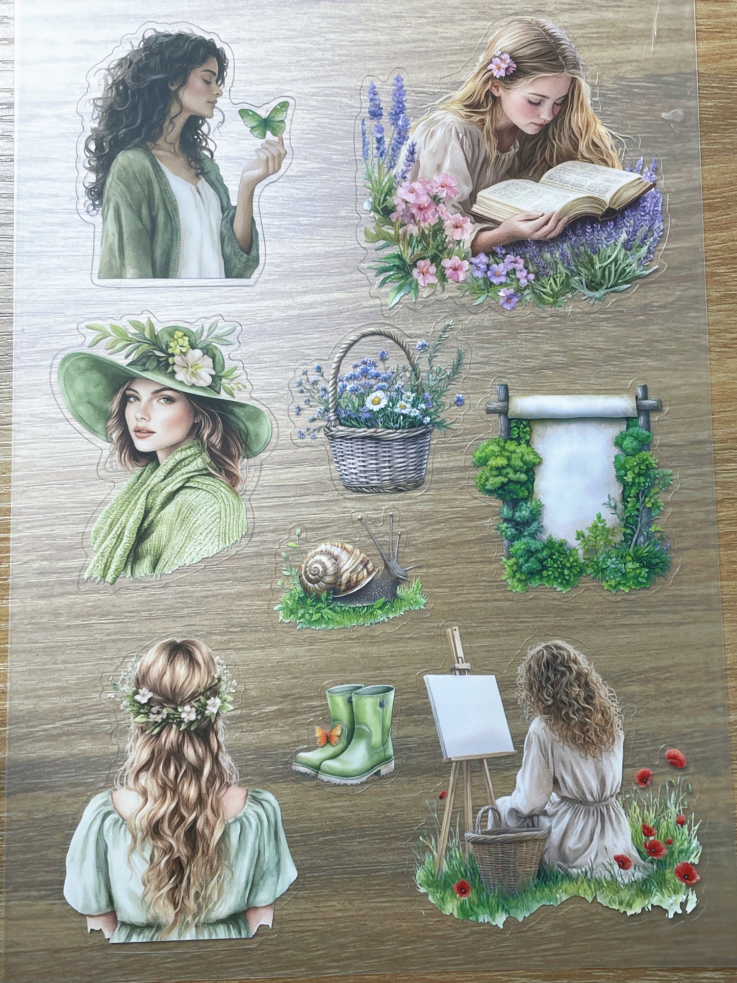 S108 Green Wood sticker pet precut A5 size 5 pieces