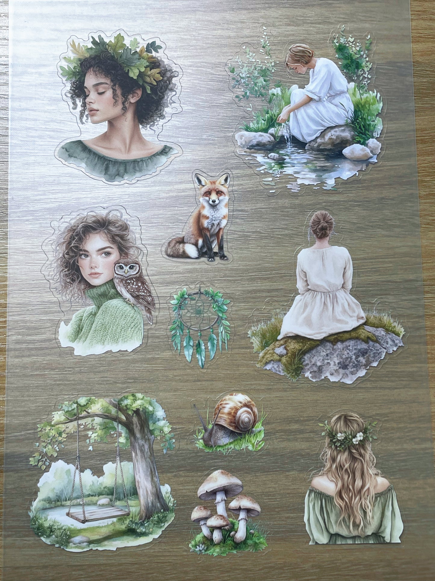 S108 Green Wood sticker pet precut A5 size 5 pieces
