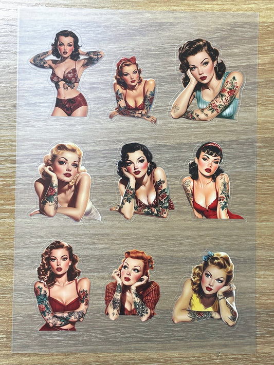 S81 Tattoo Pin-up Beauties  sticker pet precut A5 size 2 pieces