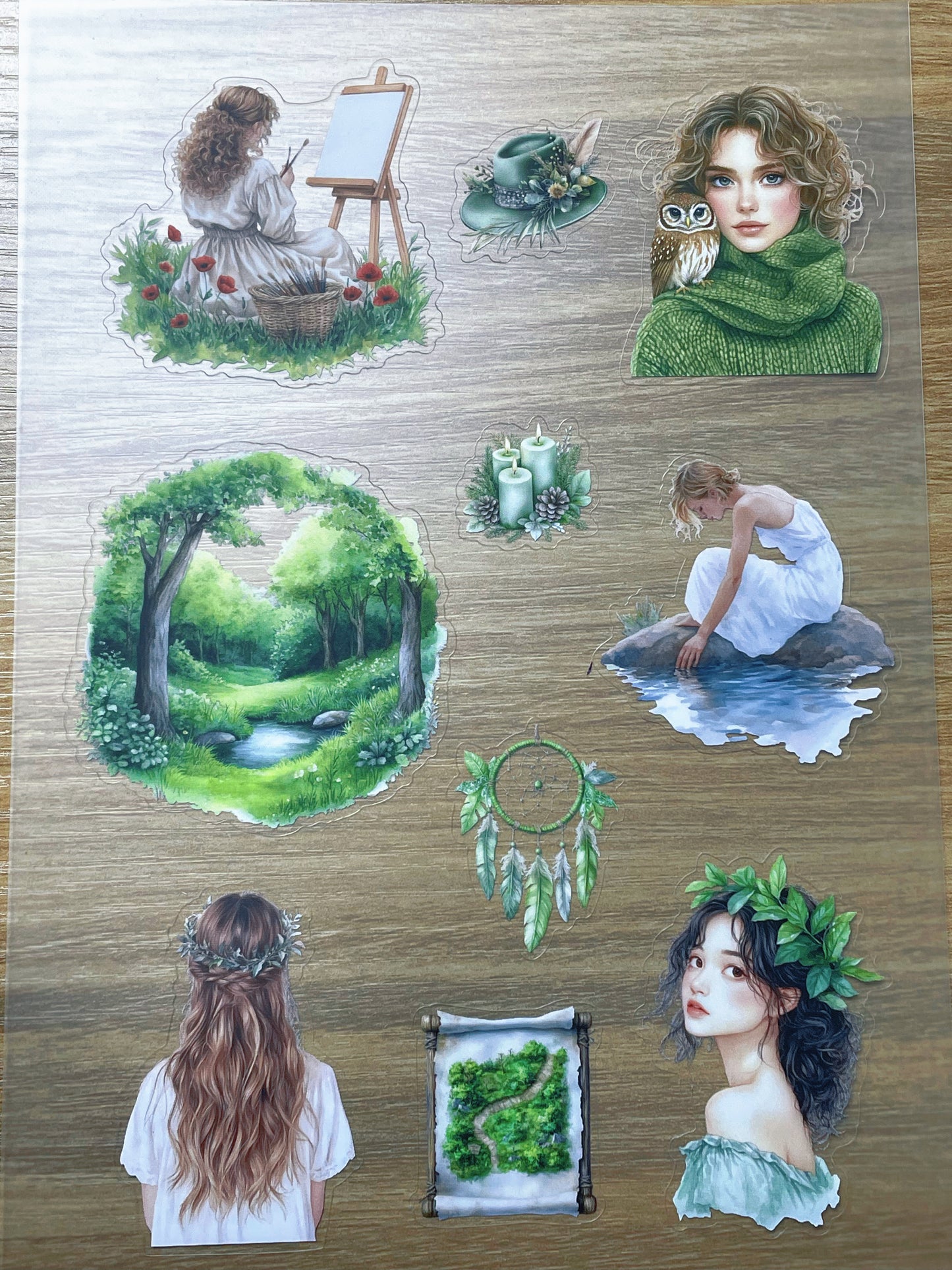 S108 Green Wood sticker pet precut A5 size 5 pieces