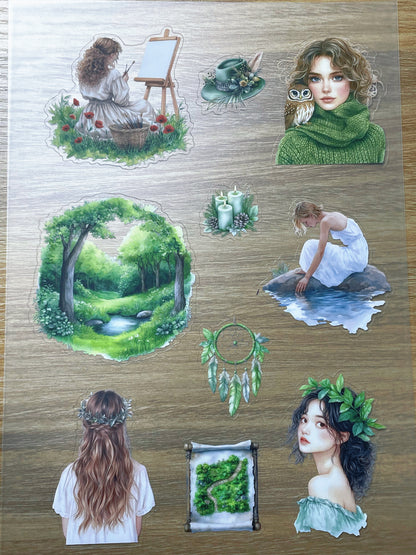 S108 Green Wood sticker pet precut A5 size 5 pieces