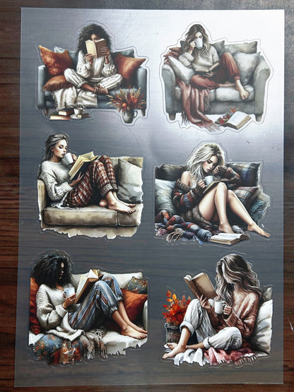 S-196 Home Relax Lady sticker pet precut A5 size 2 pieces