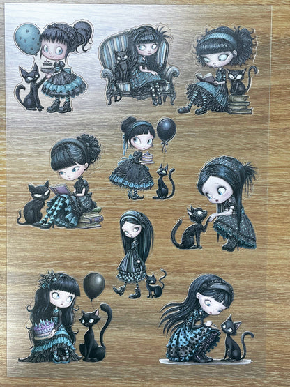 E-117 Cyan Shadow Cats 3D Embossed sticker 1 piece