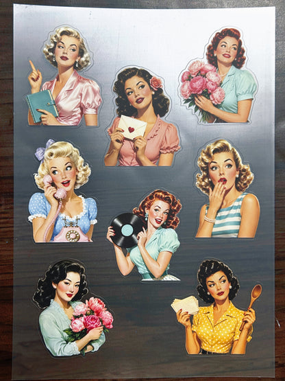 S-197 Vintage Housewife Girl  sticker pet precut A5 size 3 pieces