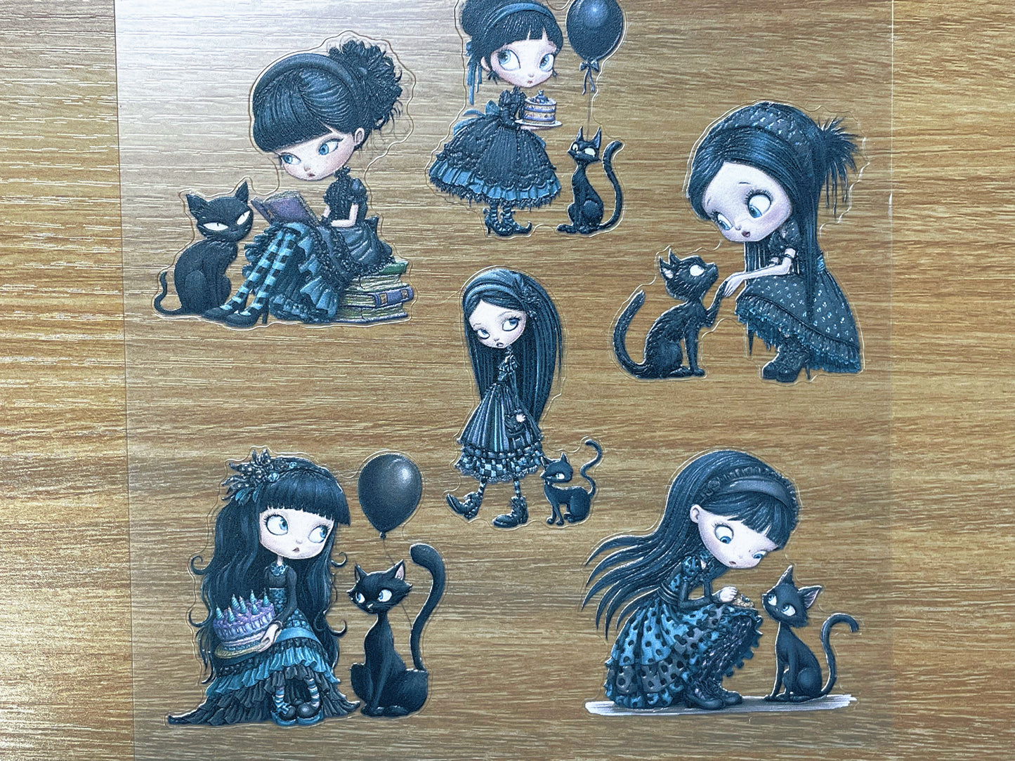 E-117 Cyan Shadow Cats 3D Embossed sticker 1 piece