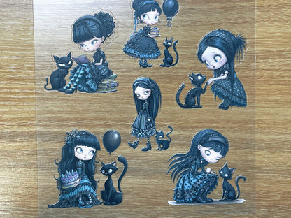 E-117 Cyan Shadow Cats 3D Embossed sticker 1 piece
