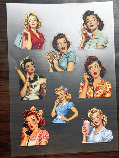 S-197 Vintage Housewife Girl  sticker pet precut A5 size 3 pieces