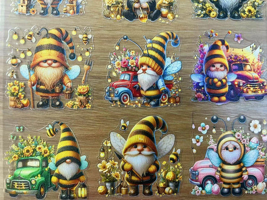 E-34 Bee gnome 3Dembossed sticker one piece